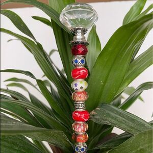 #49 GLITZY PLANT JEWELRY, 7”, RED